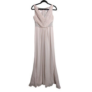 Monique Lhuillier Bridesmaids Amelia Gown Blush Pink Chiffon V Neck Tonal Lace 2